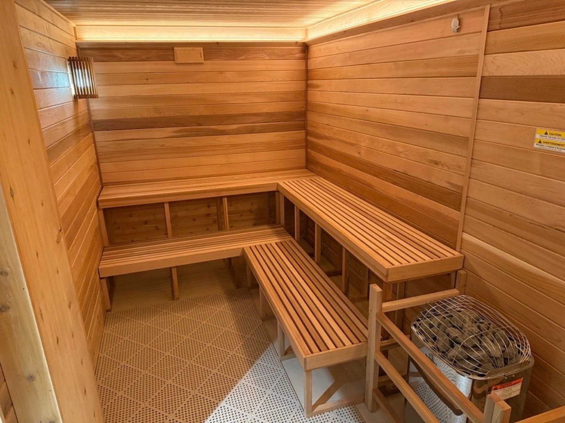 Wood-lined sauna at House of Iron Downtown